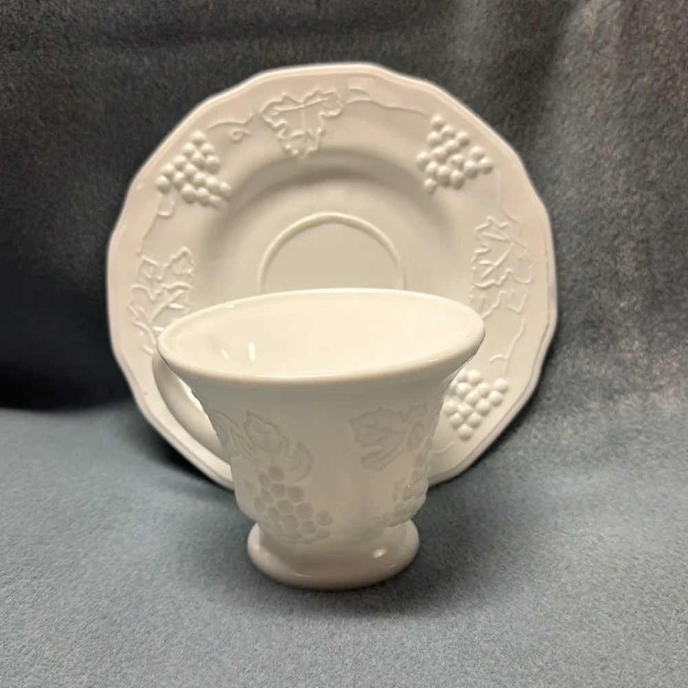 Indiana Glass Colony Harvest White 2-Cups and 2-Saucers (Two Sets)
